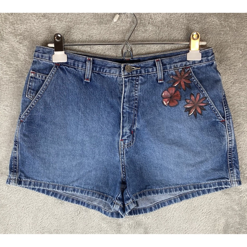 Xhilaration Womens Jean Shorts Size 11 Junior‎ Blue Denim Floral Y2K Vintage